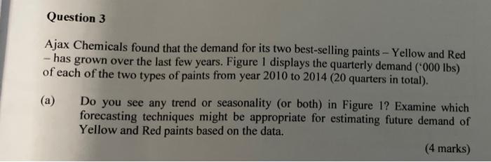 Question 3 Ajax Chemicals found that the demand