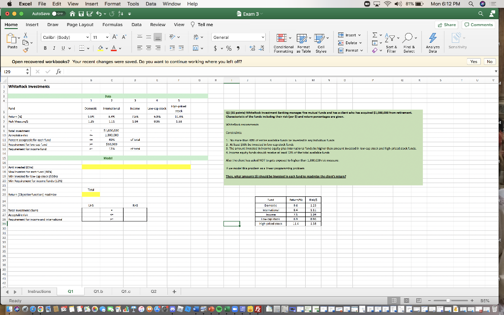 Excel File Edit Data Window Help - 81% 100 Mon