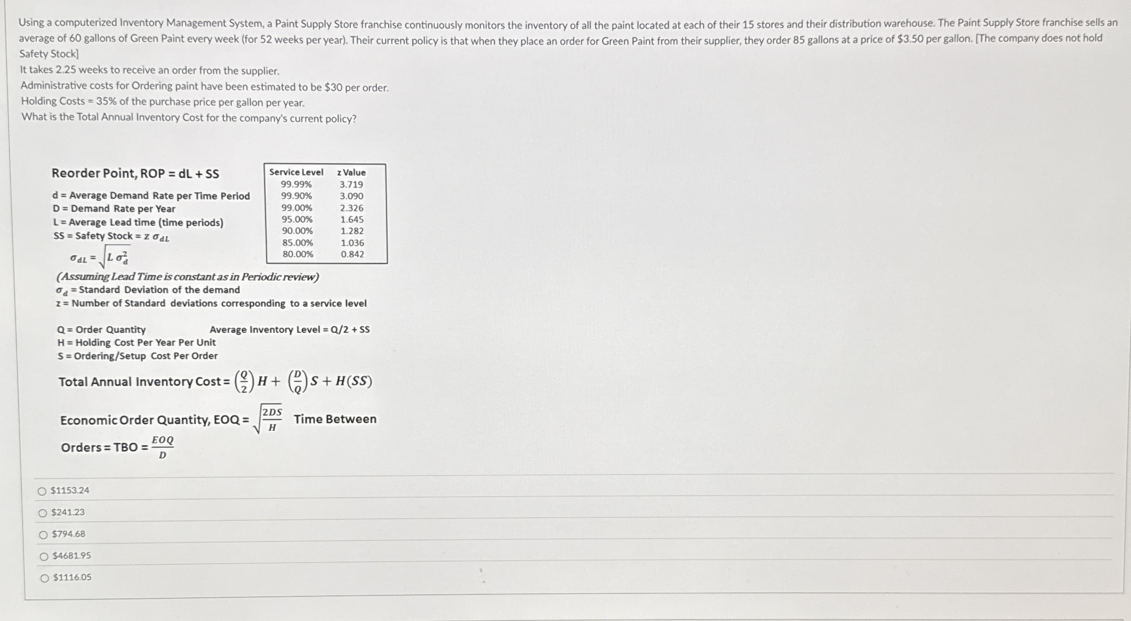Safety Stock ] It takes 2 . 2 5 weeks to receive