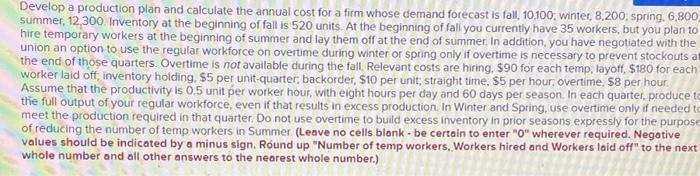 Need help! Develop a production plan and