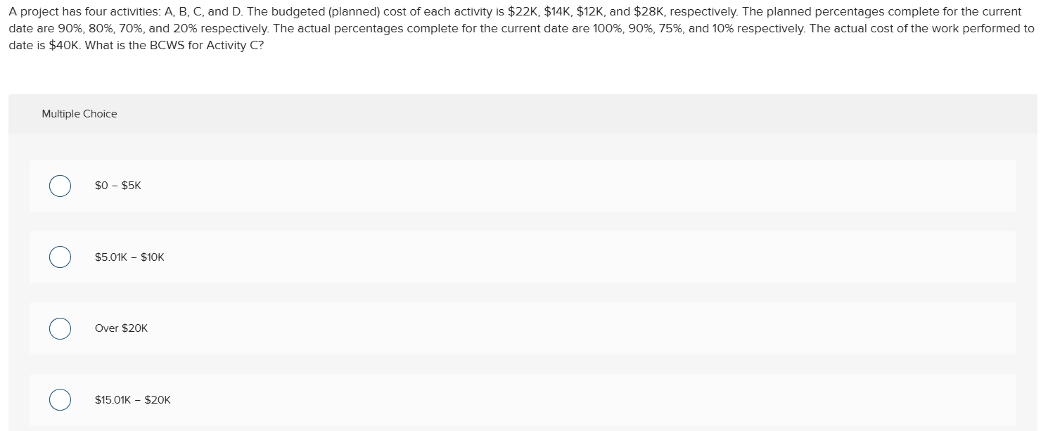 A project has four activities: A , B , C , and D
