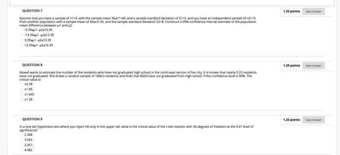 please fast please 1.25 points QUESTION Assume