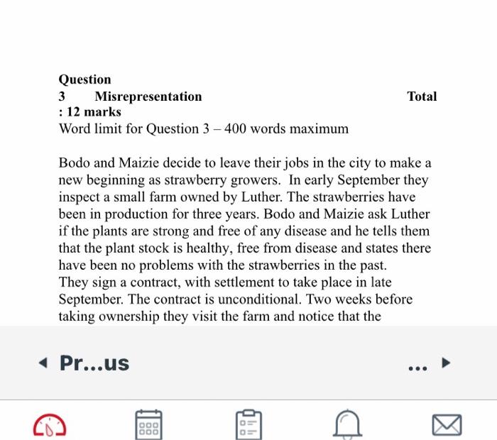 Question 3 Misrepresentation : 12 marks Word