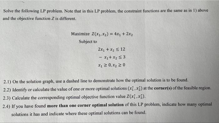 solve the following LP problem Solve the