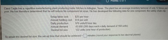 Points: 0 Carol Cagle has a repetitive