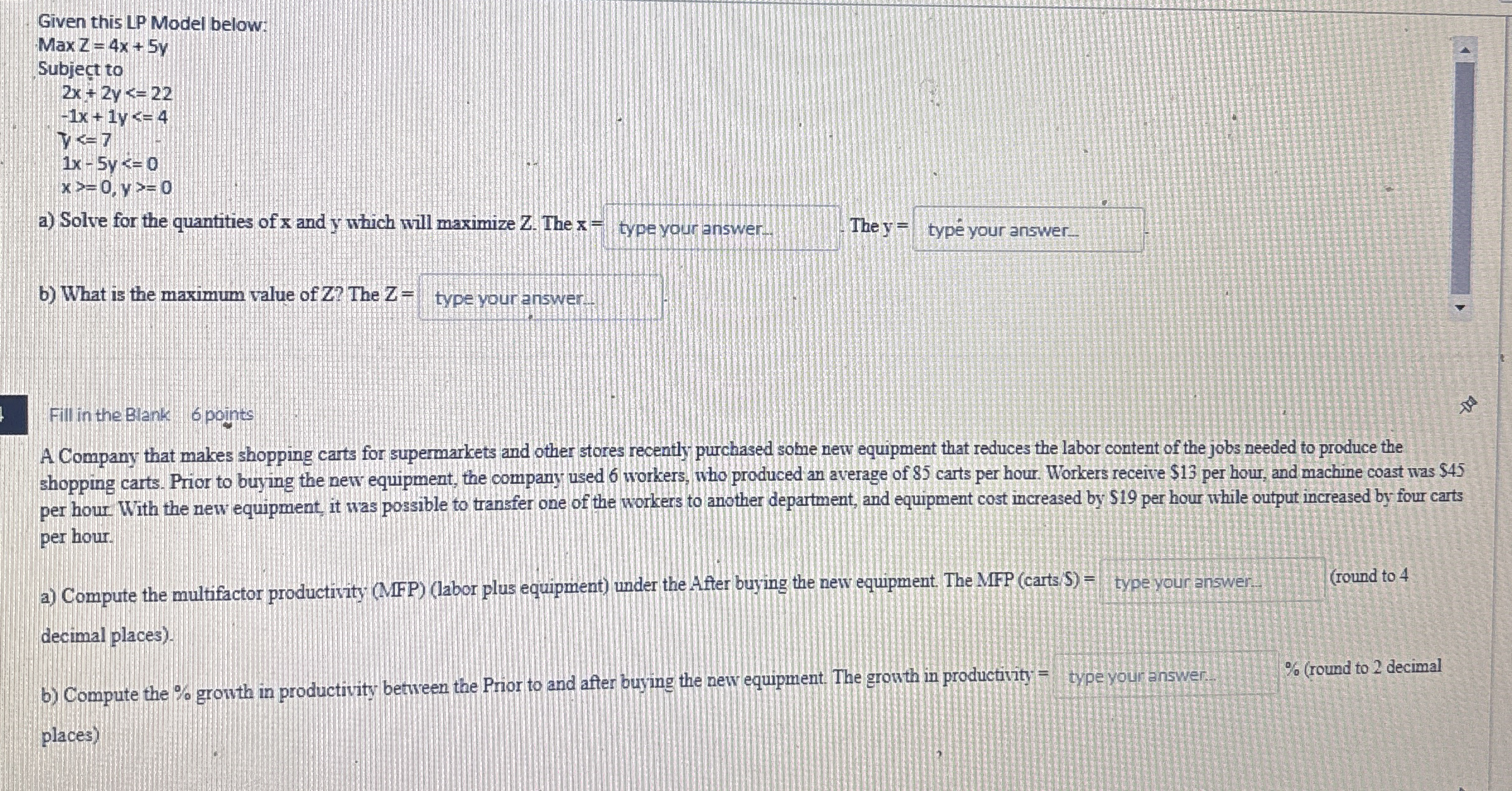 Given this LP Model below: Max z = 4 x + 5 y