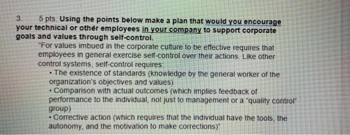 3. 5 pts. Using the points below make a plan that
