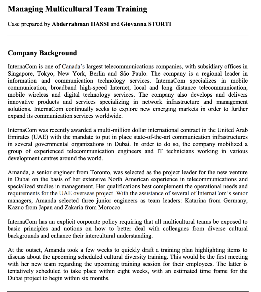 Managing Multicultural Team Training Case