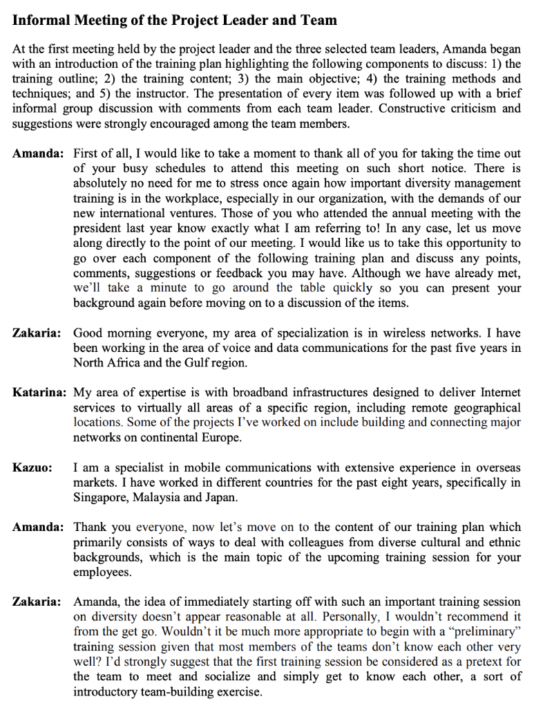 Managing Multicultural Team Training Case