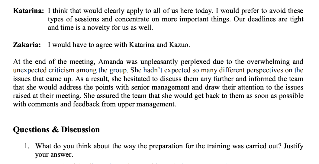 Managing Multicultural Team Training Case