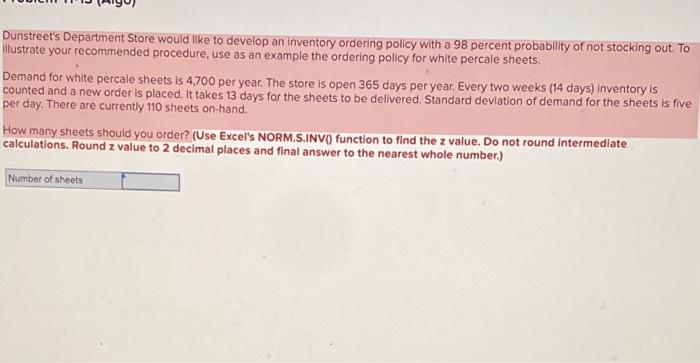 Dunstreet's Department Store would like to