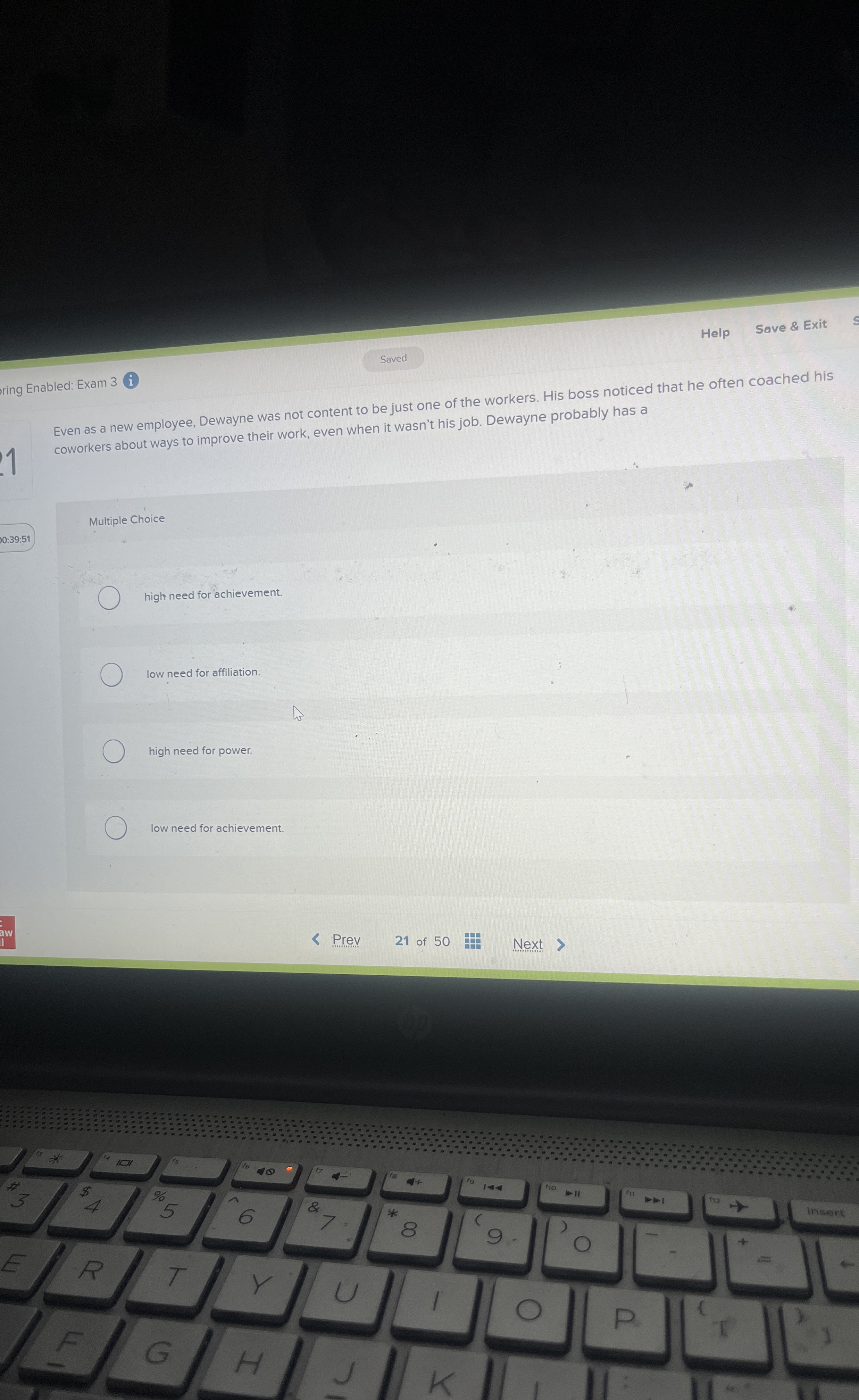 ring Enabled: Exam 3 Help Save & Exit Even as a