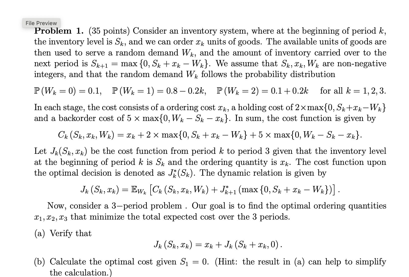 Problem 1 . ( 3 5 points ) Consider a n inventory