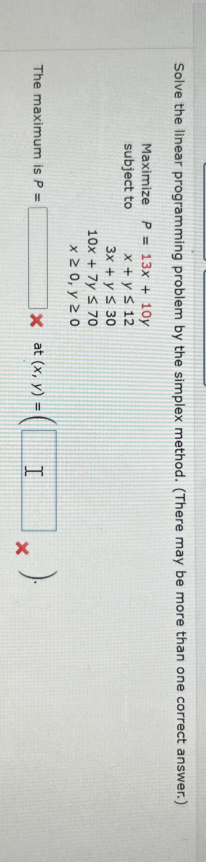 Solve the linear programming problem by the