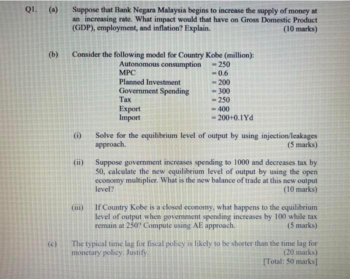 Q1. (a) Suppose that Bank Negara Malaysia begins