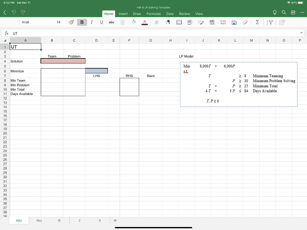 6:53 PM Sat Dec 11 97% HW B LP Solving Template