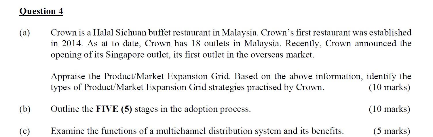 Question 4 (a) a Crown is a Halal Sichuan buffet