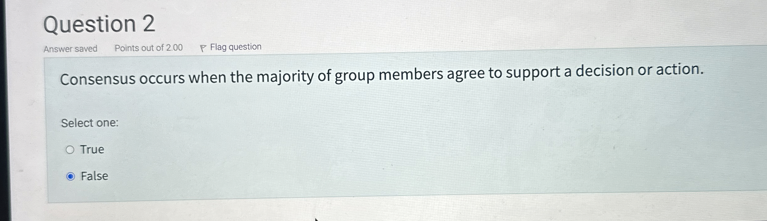 Question 2 Answer saved Points out of 2 . 0 0