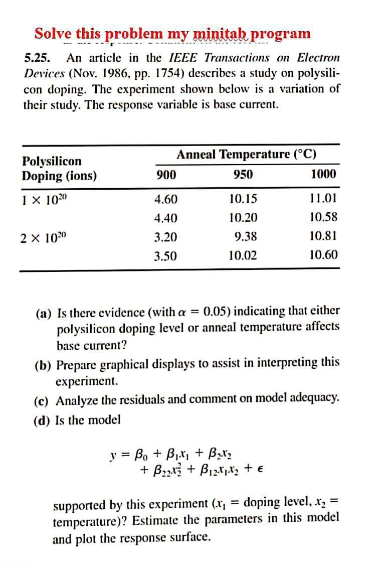 Solve this problem my minitab program 5.25. An