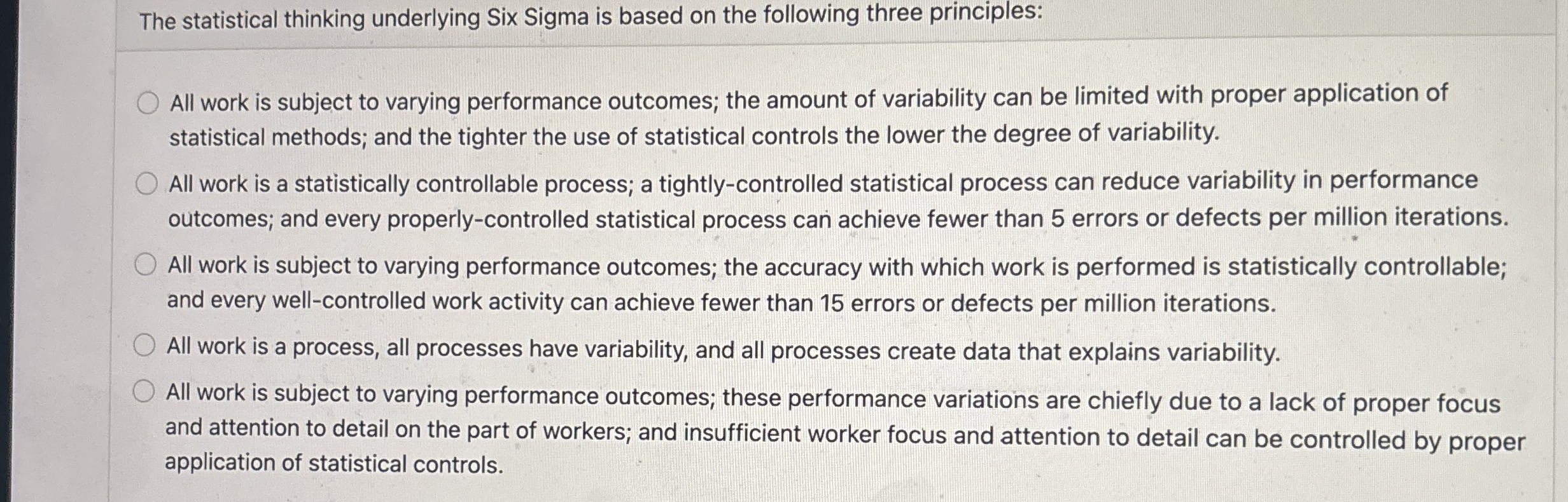 The statistical thinking underlying Six Sigma is