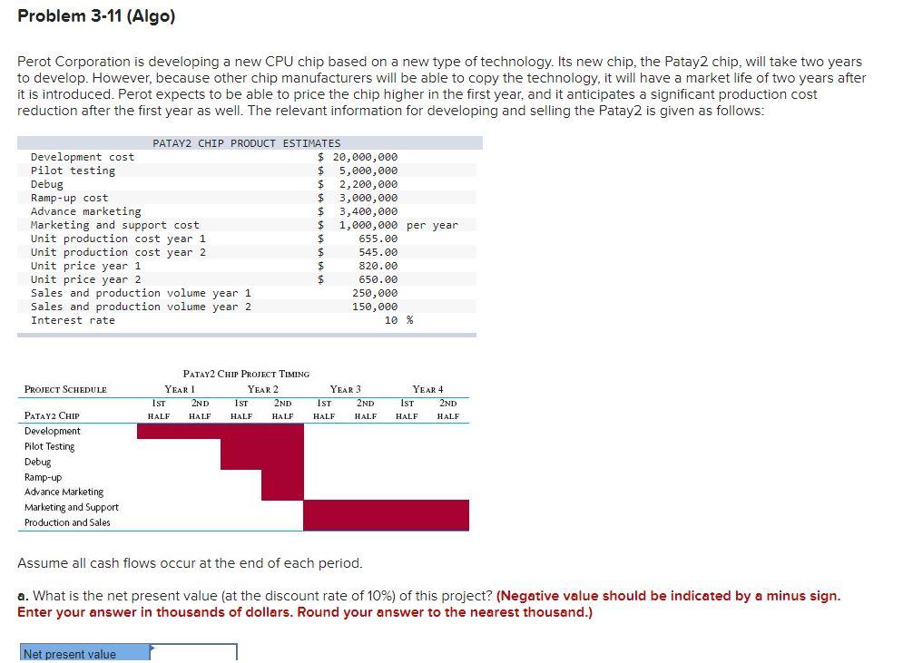 Problem 3-11 (Algo) Perot Corporation is