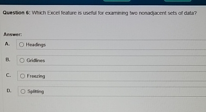 Question 6 : Which Excel feature is useful for