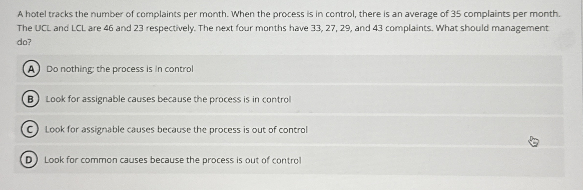 A hotel tracks the number of complaints per