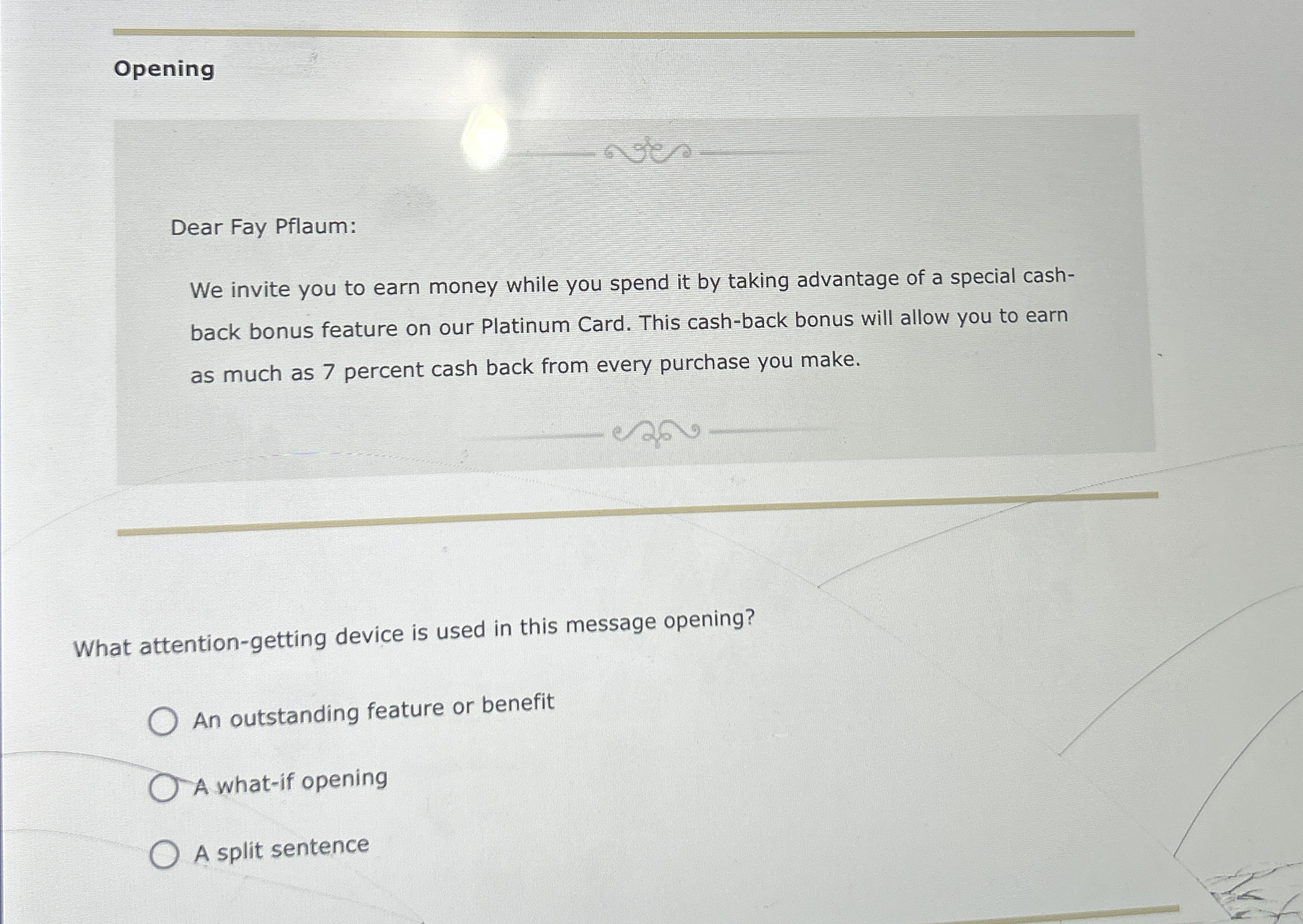 Opening Dear Fay Pflaum: We invite you to earn