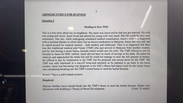 ABDM3283 ETHICS FOR BUSINESS Question 3 Stealing