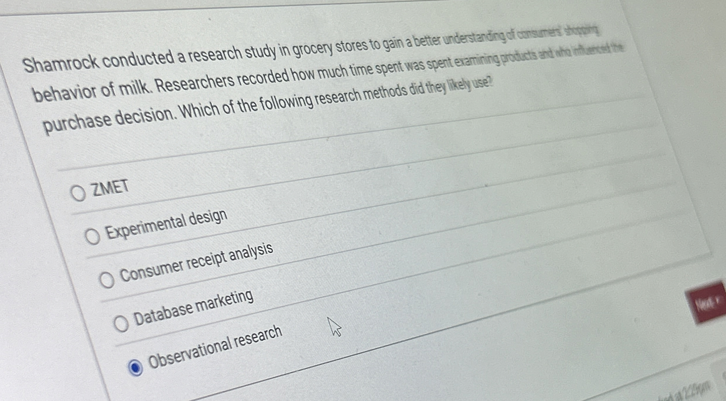 Shamrock conducted a research study in grocery