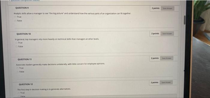 . QUESTIONS 2 points Analytic skills allow a