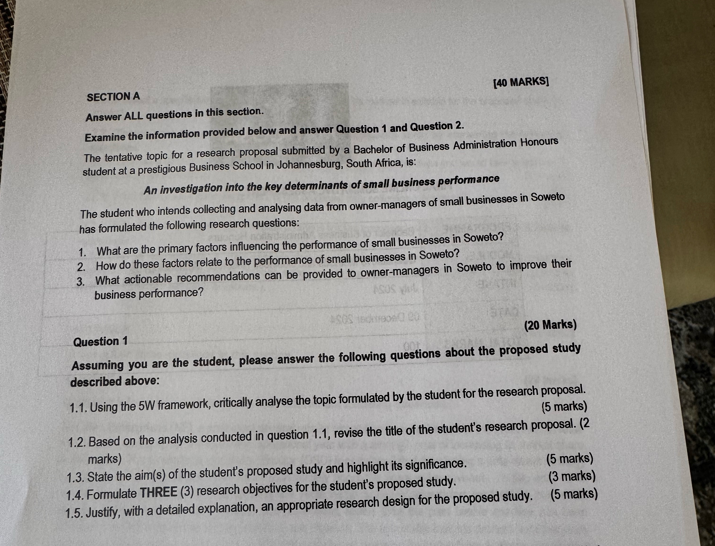SECTION A [ 4 0 MARKS ] Answer ALL questions in