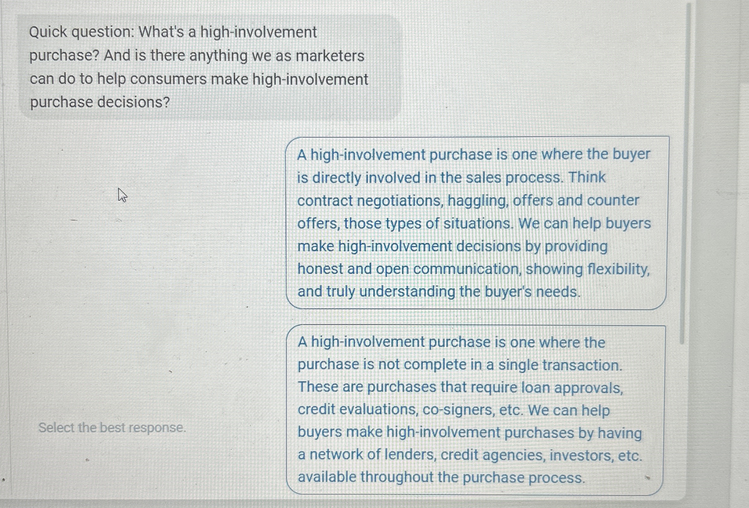 Quick question: What's a high - involvement