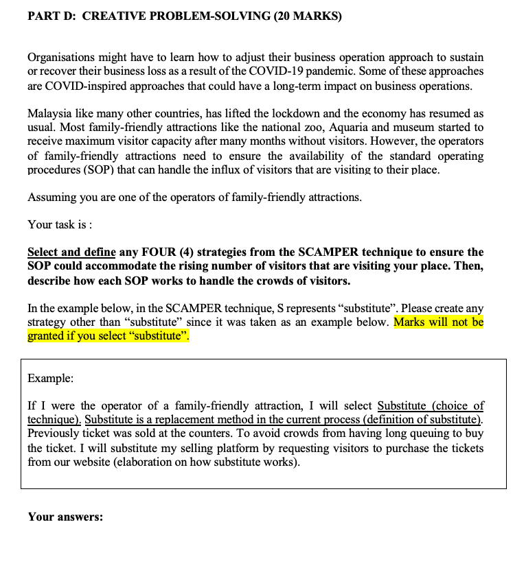 PART D: CREATIVE PROBLEM-SOLVING (20 MARKS)