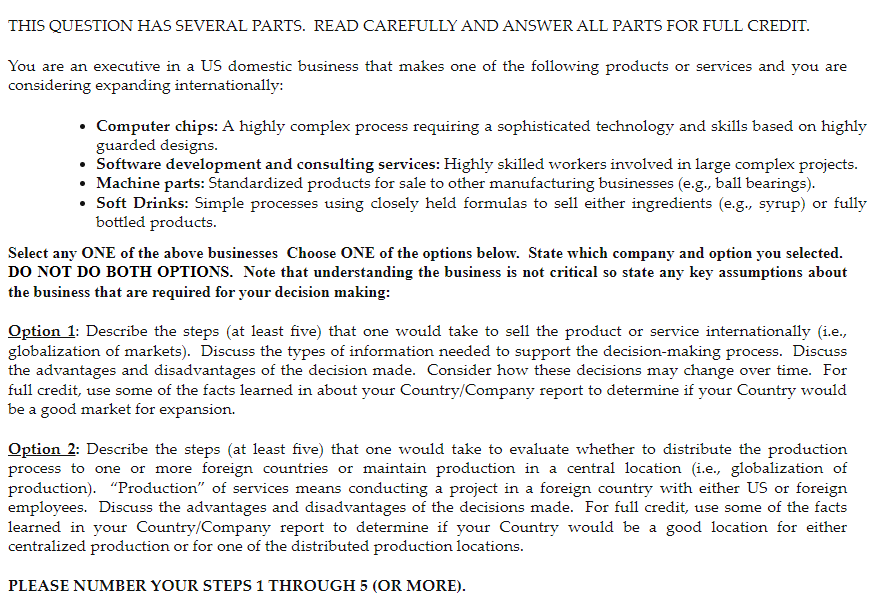 THIS QUESTION HAS SEVERAL PARTS. READ CAREFULLY