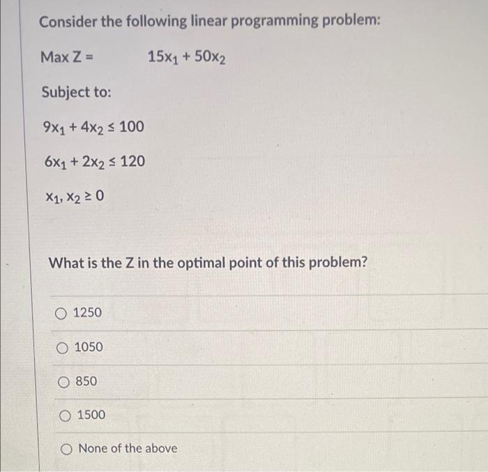 Consider the following linear programming