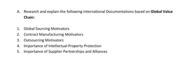 this is the question for Global value chain. A.