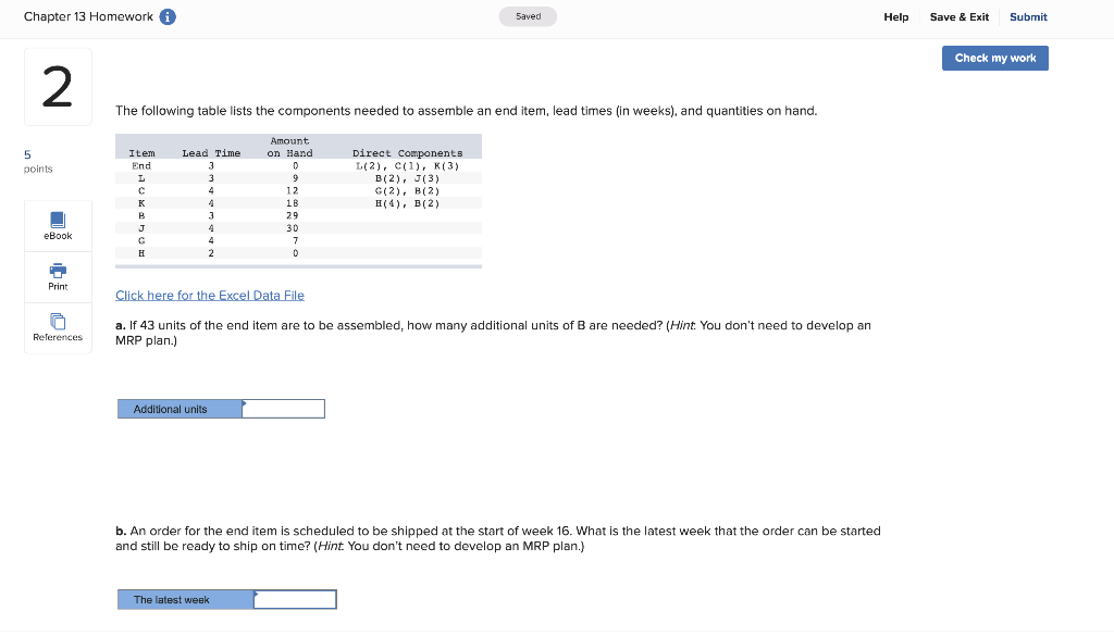 Chapter 13 Homework Saved Help Save & Exit Submit