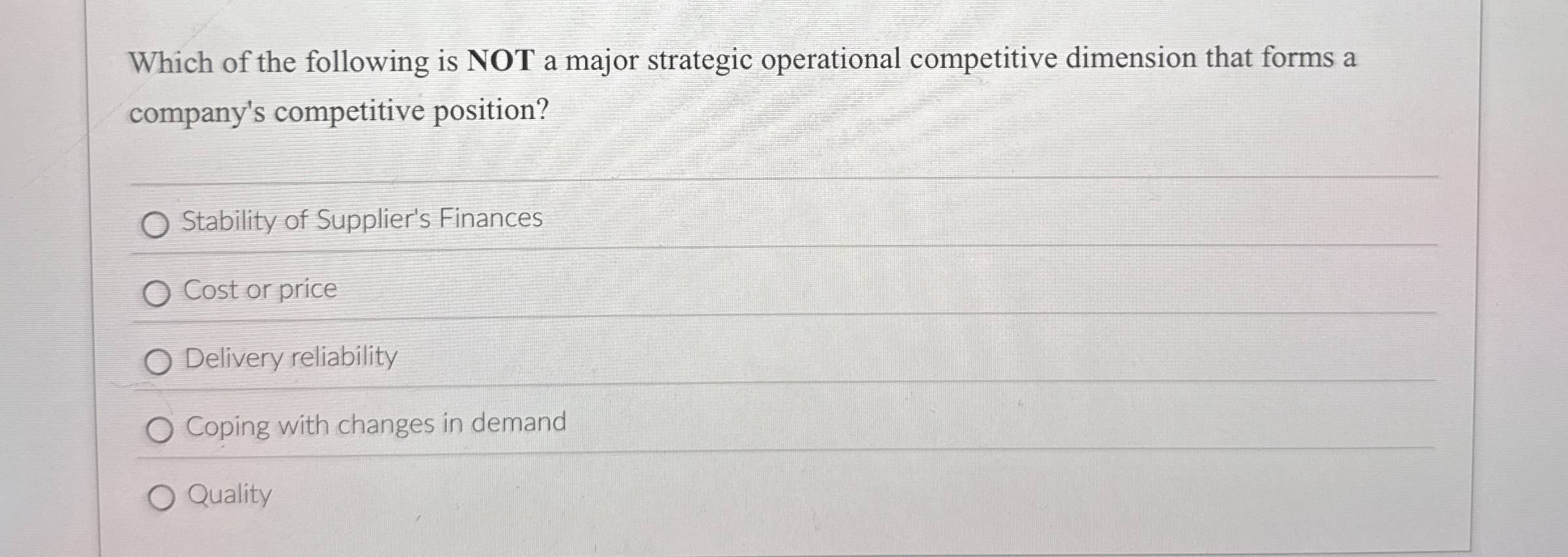 Which of the following is NOT a major strategic