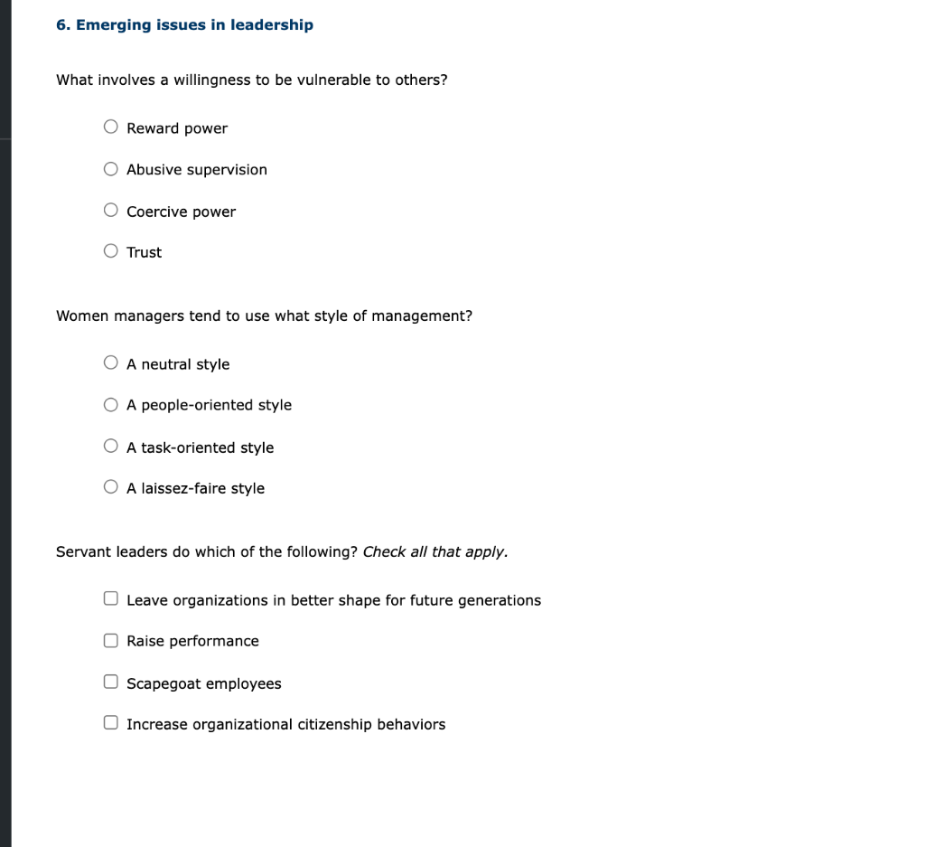 6. Emerging issues in leadership What involves a