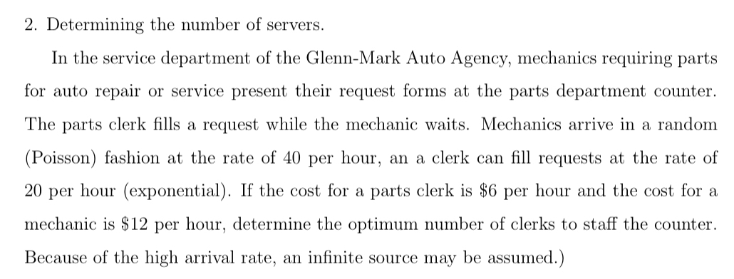 Determining the number of servers. In the service