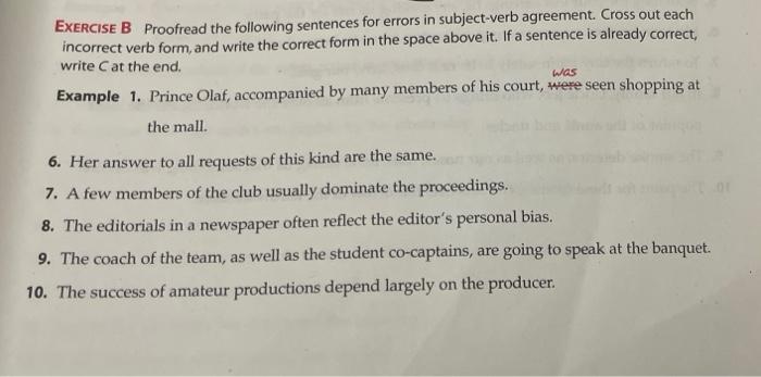 was EXERCISE B Proofread the following sentences