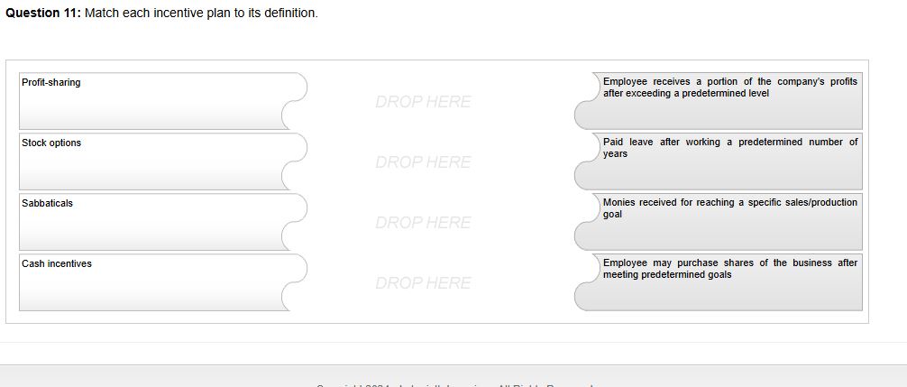 Question 1 1 : Match each incentive plan to its