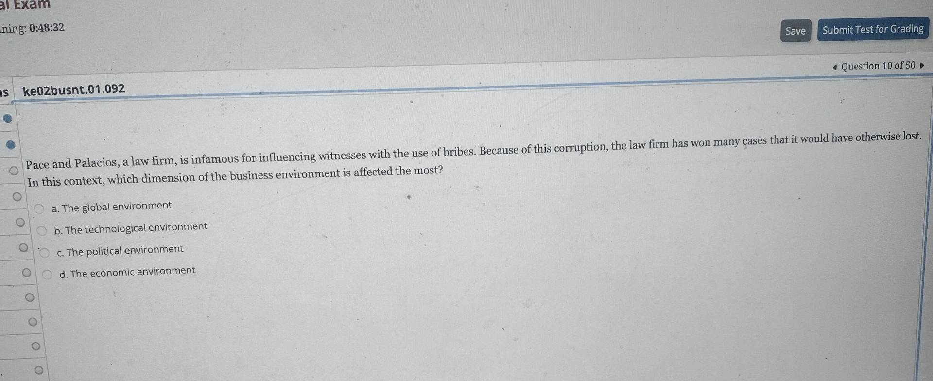 Exam ning: 0 : 4 8 : 3 2 Question 1 0 of 5 0 ke 0