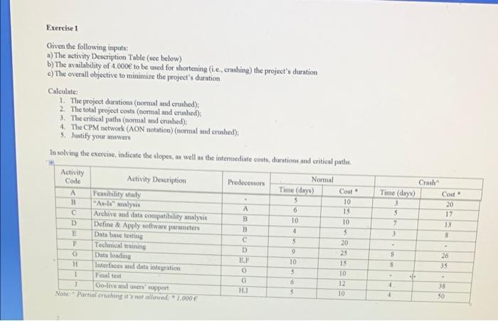 Exercise 1 Given the following inputs: a) The