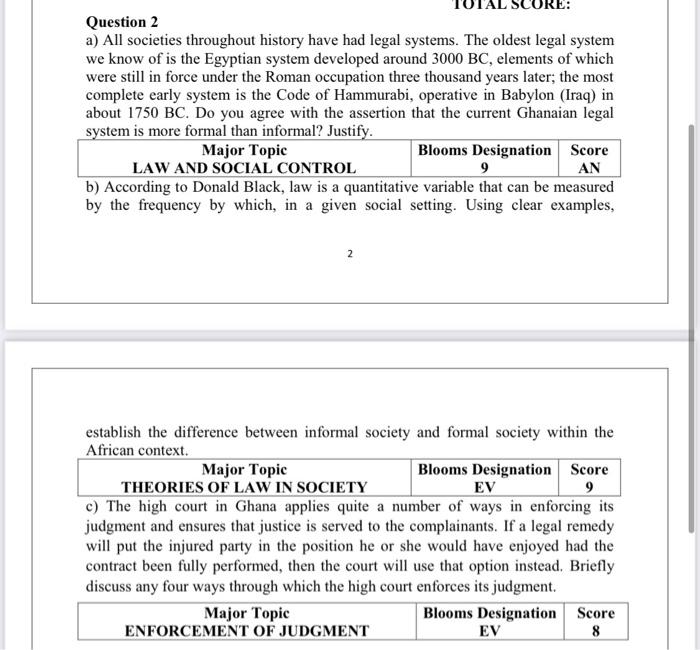 ORE: Question 2 a) All societies throughout