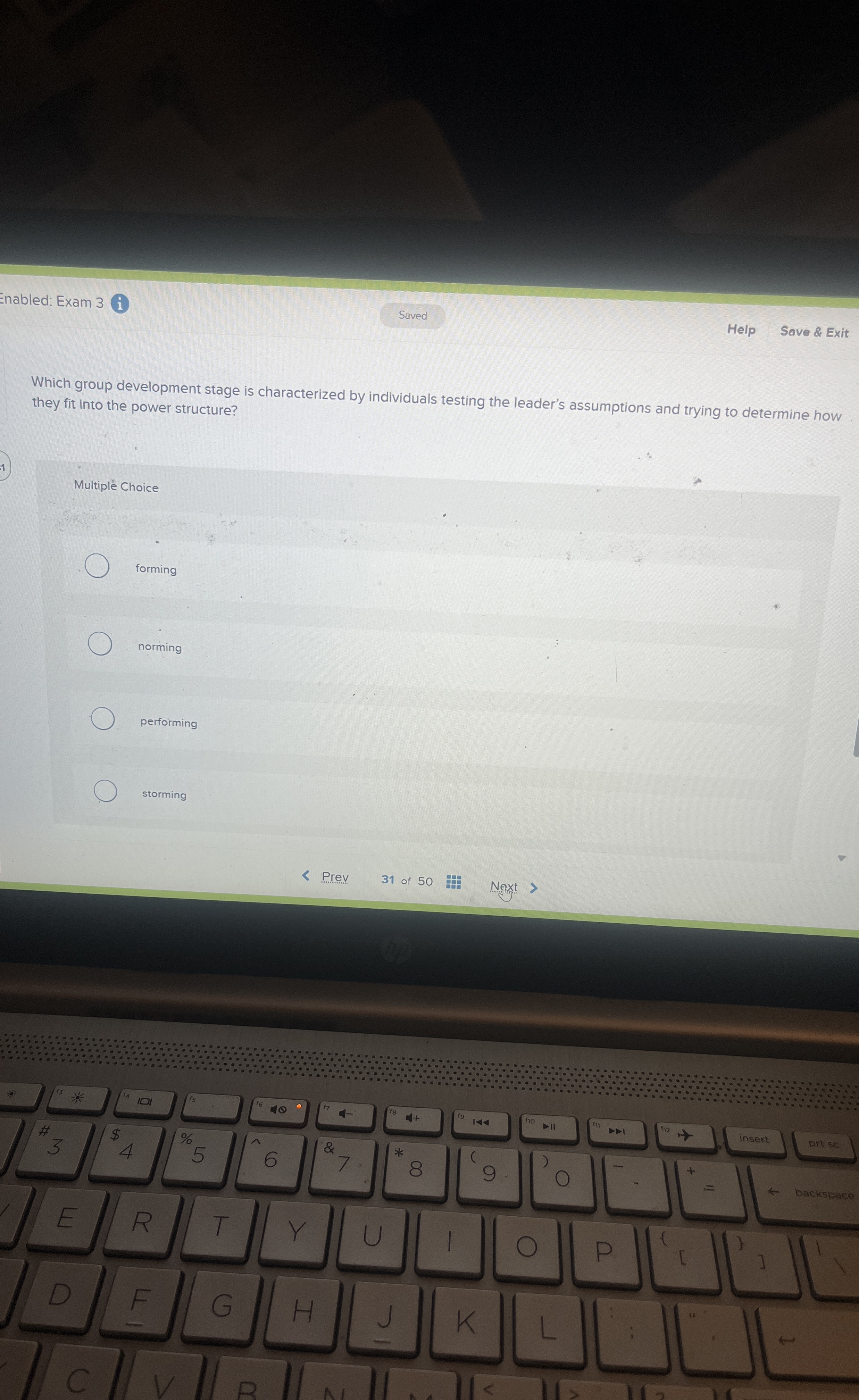 Enabled: Exam 3 Saved Help Save & Exit Which