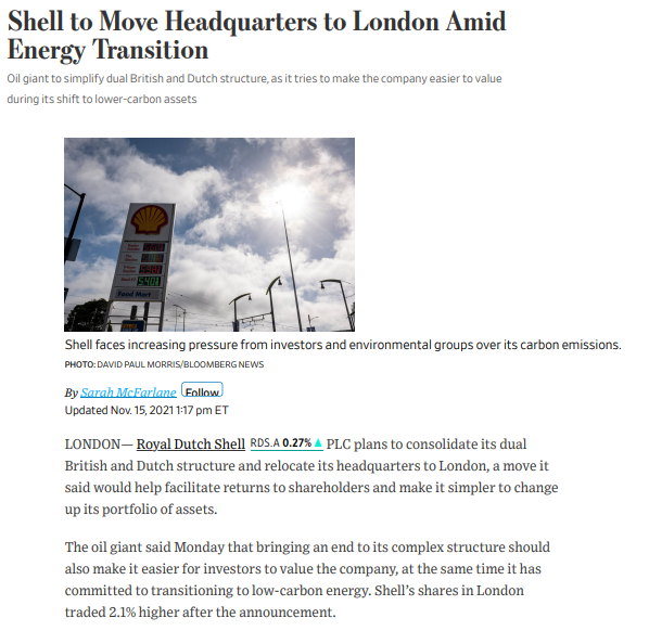 Shell to Move Headquarters to London Amid Energy