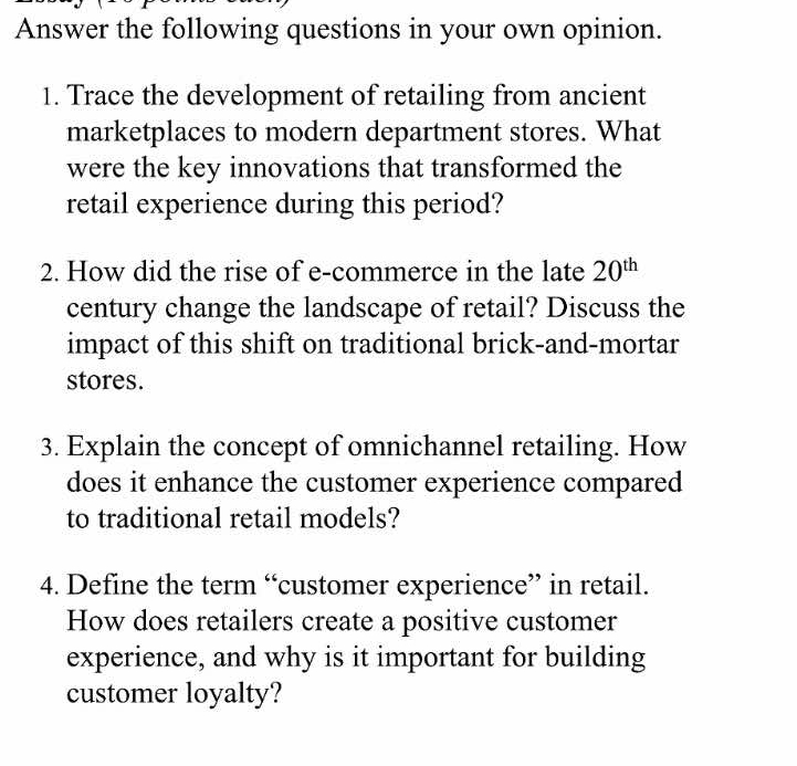 Answer the following questions in your own