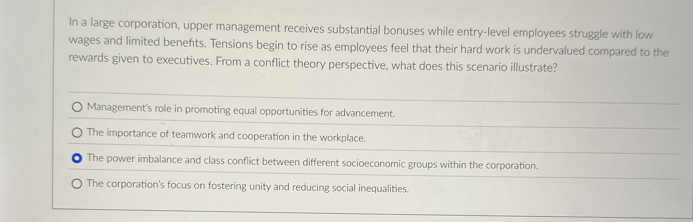 In a large corporation, upper management receives